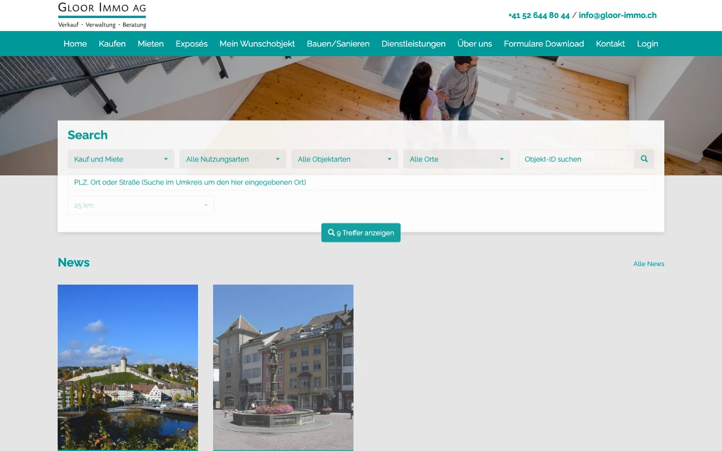 Gloor Immo Homepage and Services