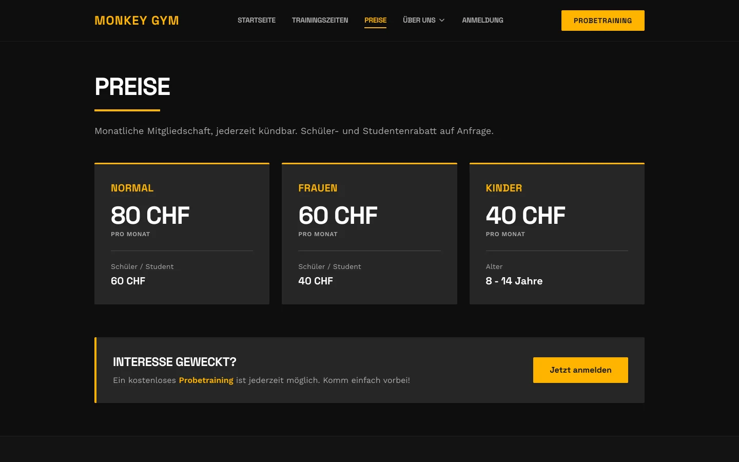 Monkey Gym membership rates
